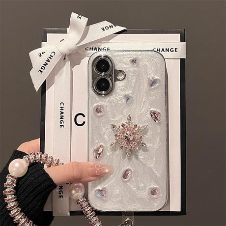 CUTECASEキラキラダイヤ iPhone16/16Proケース 綺麗ストラップ付 iPhone15Pro/14/13カバー お洒落 頑丈 大人可愛い CM4935