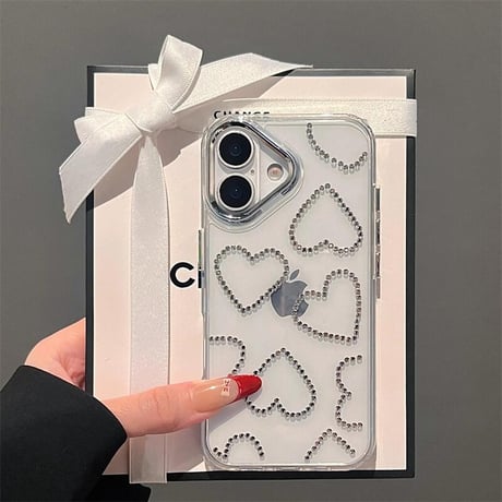 CUTECASEジュエリーハート iPhone16pro/16ケース 高透明 iPhone15pro/14/13カバー 可愛いストラップ 高級感たっぷりCM5217
