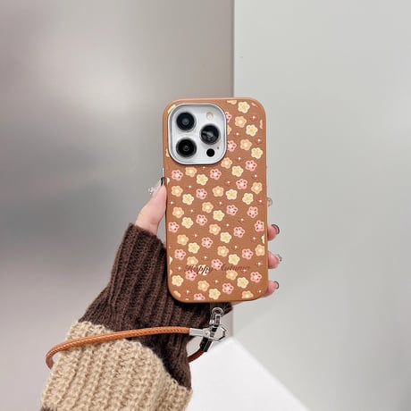 CUTECASEストラップ付 iPhone16/16proケース 花柄 レザー アイフォン15pro/14/13proカバー 高品質 エレガントCM4810