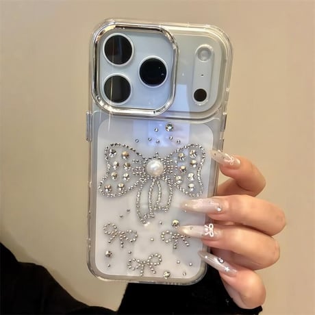 CUTECASE ダイヤリボン iPhone17Pro/17ProMaxケース パール iPhoneAir/17/16Proケース ハンドメイド キラキラ 綺麗 CM5726