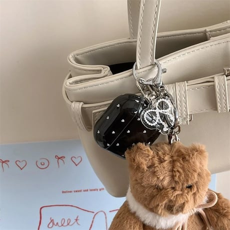 CUTECASEハート柄 Airpods 4ケース リボンキーホルダーとリング付 Airpods3/Pro2ケース airpodsproカバー 可愛い 女子力高いCM5093