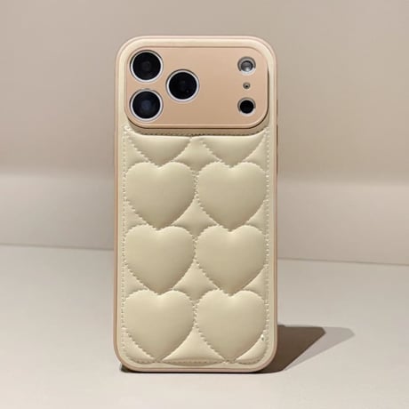 CUTECASE ダウンジャケット風 iPhone17Promaxケース キルティングハート iPhone17Pro/16Pro/15Proケース 耐衝撃 お洒落 CM5767