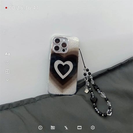 CUTECASEハート柄 iPhone15/15pro/15plusケース ストラップ付 iPhone14/13pro/12ケース 女子力アップ キラキラCM4400