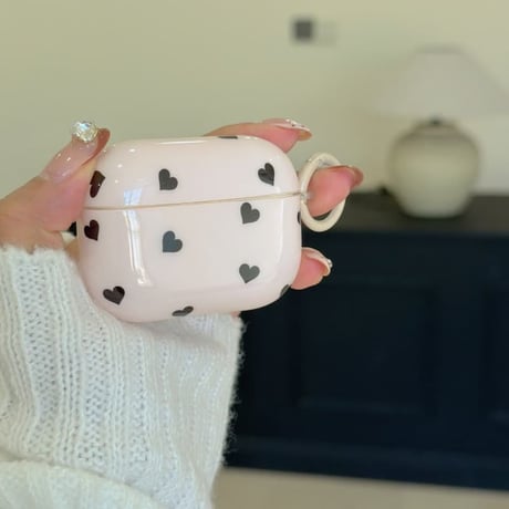 CUTECASE AirpodsPro3ケース ハート柄/水玉模様 エアポッズ4/3 AirpodsPro2/Proカバー ベージュ色 おしゃれ 頑丈 CM5766