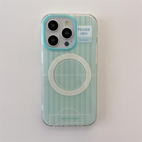 CUTECASE磁気二重層グリーンストライプフットボールネットブラケットiphone16PromaxケースiPhone16case C6031