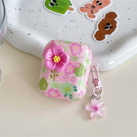 CUTECASEエアポッズ 第４世代ケース 花柄 Airpods3/Pro2ケース airpodspro2カバー 花キーチェーン付 春夏向け 可愛いCM5231