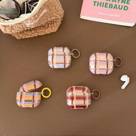 CUTECASE カラーブロッキング AirpodsPro3ケース チェック柄 Airpods3/pro2カバー 可愛い リング付 韓国っぽCM5975