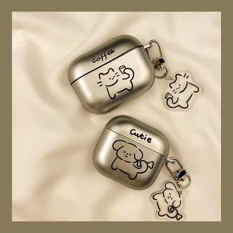 CUTECASE 猫/ワンちゃん Airpods Pro3ケース メッキ お揃い Airpods4/3カバー pro2/Pro1ケース 可愛いキーホルダー 指紋防止CM6146