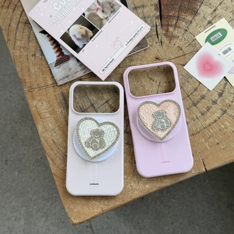 CUTECASE熊さんグリップ付 iPhone17/17Proケース MagSafe対応 iPhone17Promax/16Pro/15ケース シリコン製 丈夫 CM6119