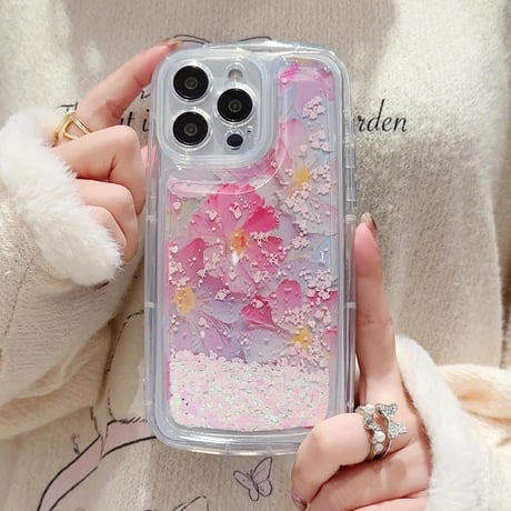 CUTECASE動くグリッター iPhone15pro/15promaxケース 花柄 綺麗iphone14/13/12proカバー クリアケース お洒落 ストレス解消CM4064
