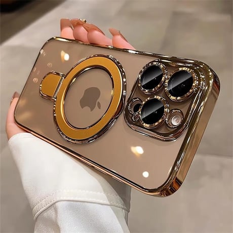 CUTECASEiPhone16Pro/16ProMaxケース MagSafeリングスタンド iPhone15Pro/14/13ケース レンズカバー 黄ばまない CM4641