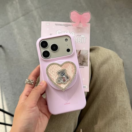 CUTECASE熊さんグリップ付 iPhone17/17Proケース MagSafe対応 iPhone17Promax/16Pro/15ケース シリコン製 丈夫 CM6119