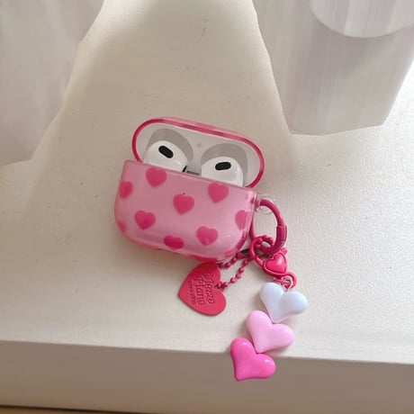 CUTECASE ハート柄 Airpods Pro3ケース バラ色 Airpods 4/3カバー AirpodsPro2/1 ハートキーホルダー 甘めコーデCM6330