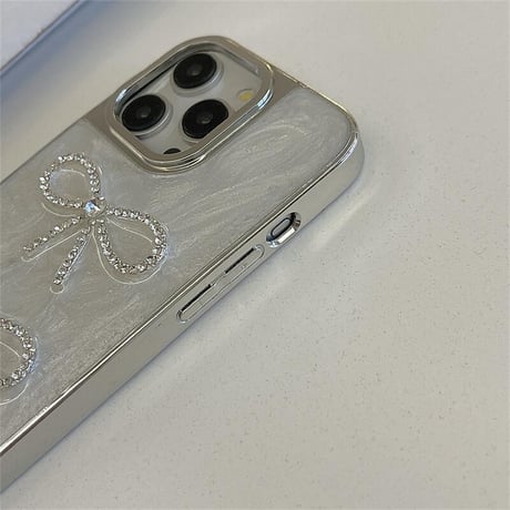 CUTECASE 流行の要素ジュエリーリボン iPhone16/15proケース ホワイト iPhone14/13proケース かわいい 女子力アップ 高級感CM4120