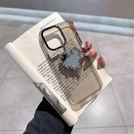 CUTECASEダイヤハート鏡付 iPhone16/16proケース高透明感クリア iPhone15Pro/14カバー 黄ばまない CM4783