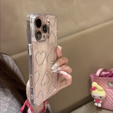 CUTECASEジュエリーハート iPhone16pro/16ケース 高透明 iPhone15pro/14/13カバー 可愛いストラップ 高級感たっぷりCM5217