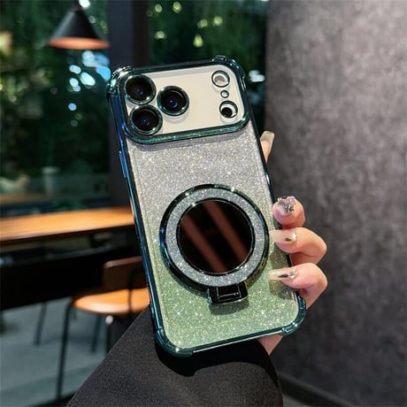 CUTECASE ミラーリングスタンド iPhone17/17Proケース キラキララメ 四角耐衝撃 iPhone17ProMax/17Airケース 多機能CM5641