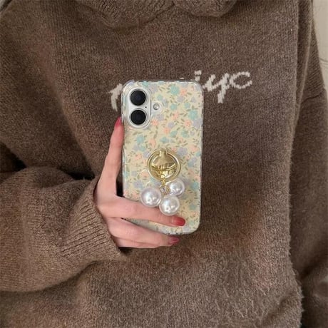 CUTECASEパールリング iphone16pro/16ケース 花柄 iphone15pro/14/13proケース シック 落下防止 オシャレCM5054