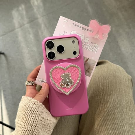 CUTECASE熊さんグリップ付 iPhone17/17Proケース MagSafe対応 iPhone17Promax/16Pro/15ケース シリコン製 丈夫 CM6119