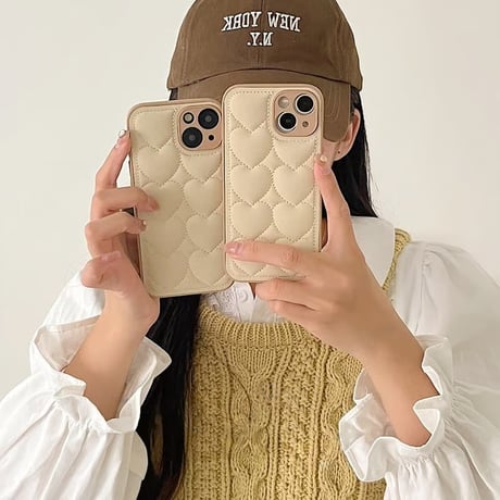 CUTECASE ダウンジャケット風 iPhone17Promaxケース キルティングハート iPhone17Pro/16Pro/15Proケース 耐衝撃 お洒落 CM5767