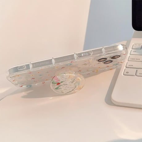CUTECASE花柄 iPhone15/15proカバー グリップ付き iPhone14promax/13pro/12ケース 可愛い 女子力高いCM4468