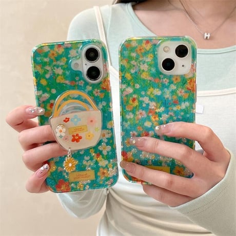 CUTECASE春に向け iPhone16pro/16ケース 花柄 花かごグリップ iphone15pro/14/13proカバー 大人可愛い 大人可愛いCM5186