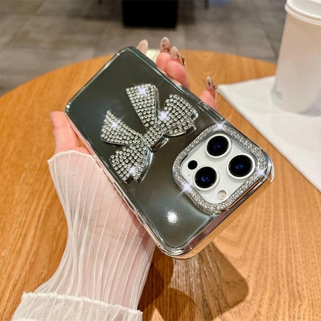 CUTECASEジュエリーリボン iPhone16plus/16proケース 艶感 iPhone15/14/13proカバー 女子力高い おしゃれ CM5346