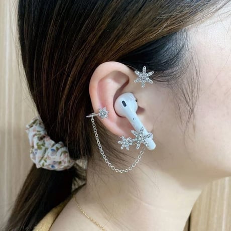 CUTECASE ダイヤ蝶/雪花 AirPods用イヤークリップ 落下紛失防止 可愛い イヤホンストラップ ホルダー おしゃれ 人気 2点CM6286