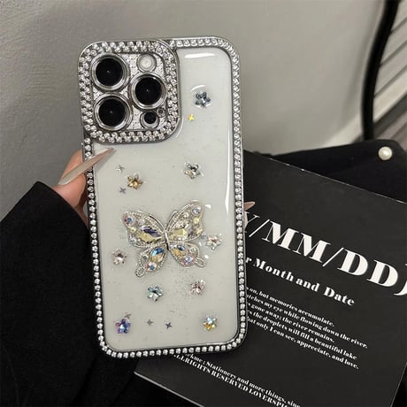 CUTECASEダイヤ蝶 iPhone16pro/16ケース ジュエリー iPhone14/13pro/12カバー 大人可愛い おしゃれさん愛用CM5264