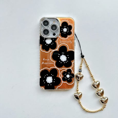 CUTECASEキラキラ花柄 iPhone15pro/15promaxケース ハートストラップ付 アイフォン14/13pro/12ケース ジュエリーデコ 高級感CM4067
