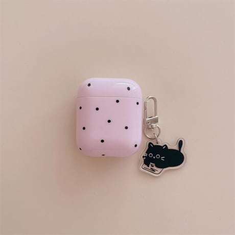CUTECASEピンク Airpods3/2ケース 水玉模様 猫チャーム付 Airpodspro2/proカバー 可愛い 女子力アップCM4637
