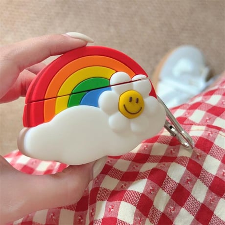 CUTECASE虹/笑顔の花 Airpods4ケース 可愛い AirpodsPro2ケース airpods3/2カバー リング付き ギフトにおすすめ シリコンCM5451