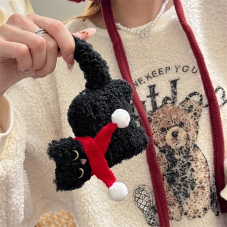 CUTECASE黒猫 Airpods 4 ケース マフラー めっちゃ可愛い AirpodsPro2/Pro1カバー Airpods3/2 ラムウール プレゼントにおすすめCM4775