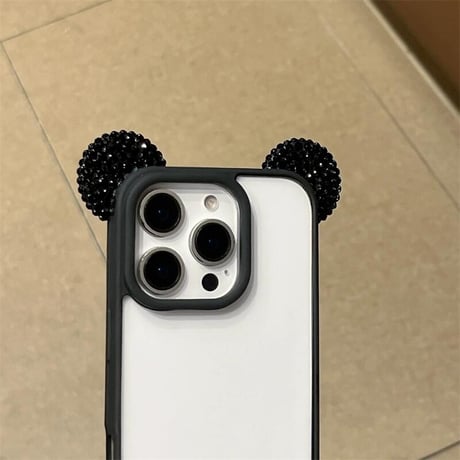 CUTECASE ダイヤ耳付 iPhone16Pro/17ケース キラキラストラップ付 iPhone15promax/14pro/13カバー 透明 可愛すぎCM5619