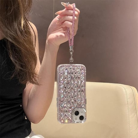 CUTECASE豪華ダイヤ iPhone16/16Proケース ジュエリーストラップ キラキラiPhone15/14/13proケース 存在感抜群 綺麗 CM4759