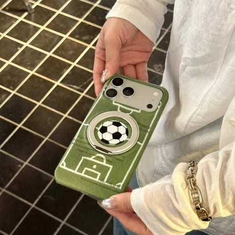 CUTECASE ワールドカップサッカーボール柄iPhone17PromaxケースMagSafeリングスタンド iPhone16Pro/15Proケース 便利 グリーンCM6538