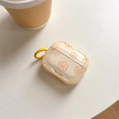 CUTECASE韓国風 Airpods4ケース 笑顔花 AirpodsPro2ケース airpods3/2カバー かわいい リング付 淡色系 CM5328