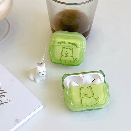 CUTECASE犬ちゃん Airpods4ケース うねうね AirpodsPro2ケース airpods3/2カバー かわいい キーチェーン付 淡色系 CM5345