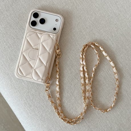 CUTECASE カード入れ付き iPhone17/17Proケース キルティングレザー ショルダーチェーン iPhone17ProMax/Airケース 高級感 セレブ愛用 高品質CM5729