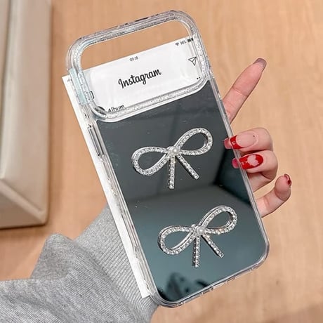 CUTECASE ジュエリーリボン iPhone17Pro/17ケース ミラー付 iPhone17ProMax/16/15Proカバー キラキラ感 かわいい CM6108
