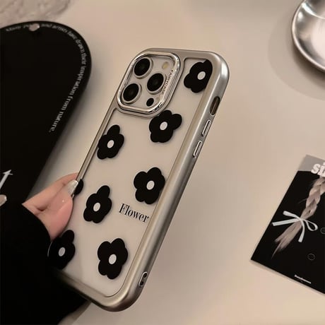 CUTECASE黒花 iPhone15/15proケース 高級感 アイフォン14promax/13proカバー 女子力高い かわいいCM4549