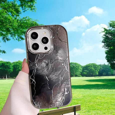 CUTECASE大理石調 iPhone15/16Proケース グリーン/ブラック アイフォン14Pro/13カバー オシャレ シック お揃い CM4607