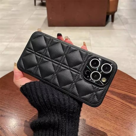 CUTECASEレザー菱形キルティング iPhone16/16Proケース ストラップ付 カメラ保護 iPhone15pro/14Proカバー エレガント 耐衝撃加工CM5004