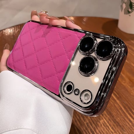 CUTECASE上品iPhone17Promaxケースレザー レンズ保護フィルム付 iPhone17Pro/16Pro/15カバー オトナ可愛い キルティングデザイン CM5849
