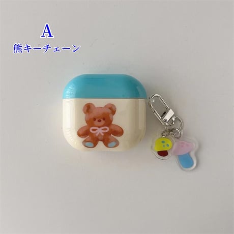 CUTECASE熊 Airpods 4ケース リボン柄 Airpods3/2カバー Airpodspro2/pro リング/キノコキーチェーン めっちゃ可愛いCM4999
