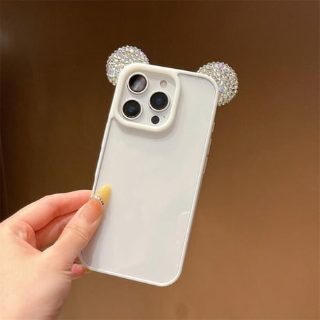 CUTECASE ダイヤ耳付 iPhone16Pro/17ケース キラキラストラップ付 iPhone15promax/14pro/13カバー 透明 可愛すぎCM5619