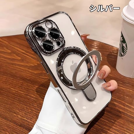 CUTECASEiPhone16Pro/16ProMaxケース MagSafeリングスタンド iPhone15Pro/14/13ケース レンズカバー 黄ばまない CM4641