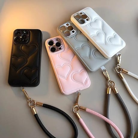 CUTECASEハートキルティング iPhone16/16proケース レザー ストラップ付 iPhone15pro/14/13Proカバー エレガント カメラ保護CM4930
