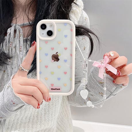 CUTECASEハート柄 iPhone15/15proケース ストラップ付 iPhone14/13pro/12ケース 頑丈 女子力アップ CM3987
