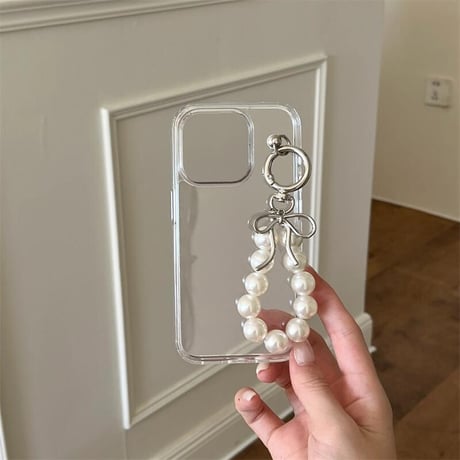 CUTECASE韓国風 iPhone16/16Proケース パールチャーム付 黄ばまないiPhone15/14pro/13Pro/12ケース おしゃれ 女子力アップ CM4831